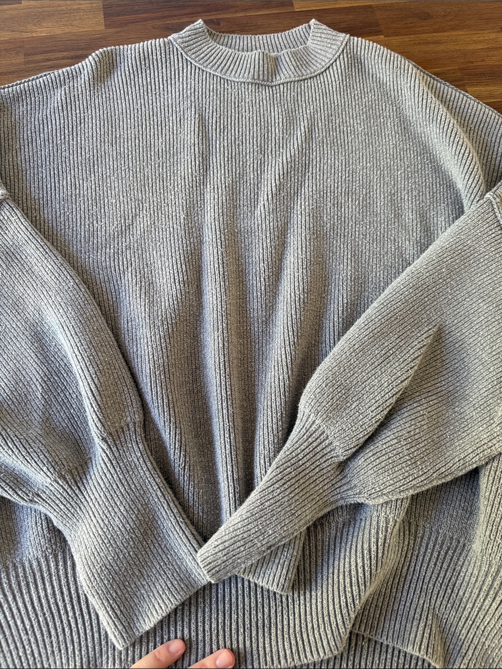 Free People Light Gray Ribbed Crewneck Sweater